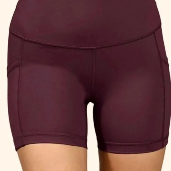 YOGALICIOUS LUX HIGH WAISTED BIKER SHORTS WITH POCKETS”SCARLET DUSK” 5”SZ S - Picture 3 of 8